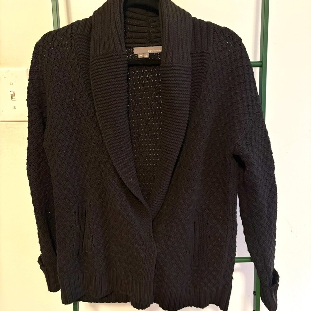 Sweater 360 Black Chunky Shawl Cardigan Size XS